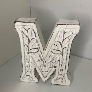 Decorative wood carved letter M